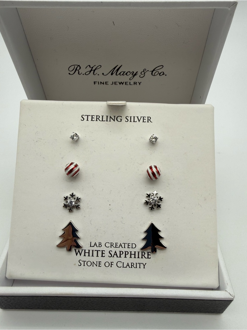 Macy's Sterling Silver Holiday Earring Set - Red, White, Silver, Blue